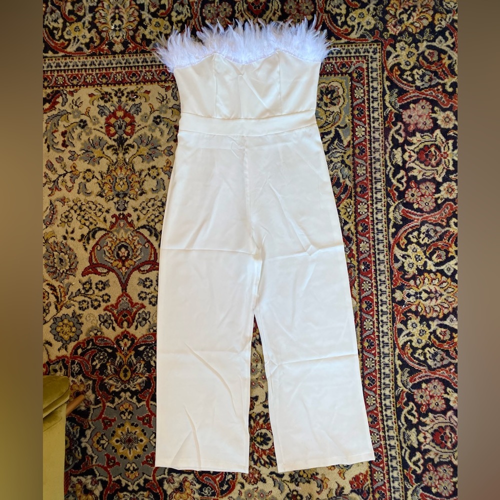 Strapless Feathered Jumpsuit